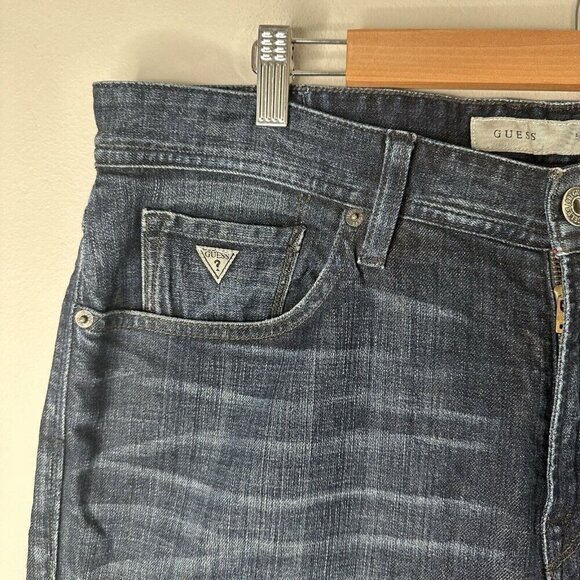 Guess Jeans Mens Blue Denim Falcon Regular Boot Cut Distressed Dark Wash Size 36 - Picture 3 of 13